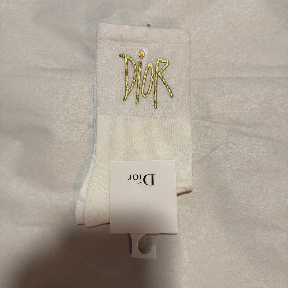 Dior Oblique Socks Gold and White Unisex NWT Size O/S